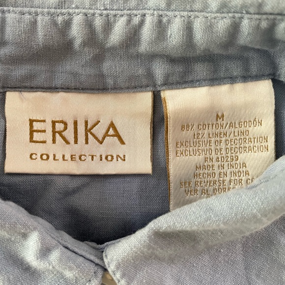 Baby Blue floral embroidered button up ERIKA COLLECTION - Picture 3 of 4